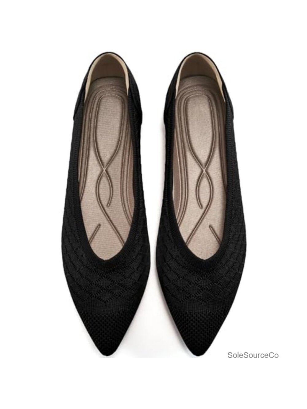 Knit Pointed Toe Flats Cushioned Sole Breathable Office Work Shoes